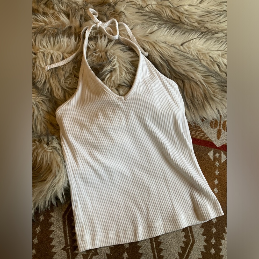 Old Navy Women’s Deep V Halter Top-White Size M